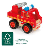 Fallegur viðar slökkviliðsbíll frá Small Foot úr FSC vottuðum við
