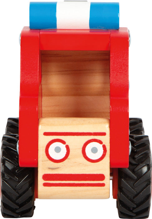 Fallegur viðar slökkviliðsbíll frá Small Foot að framan