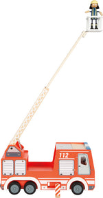 Slökkviliðsbíll úr viði með útdraganlegum stigum og fylgihlutum