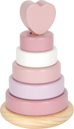 Staflturn úr við í bleikum pastel litum með hjarta efst – Small Foot staflleikfang