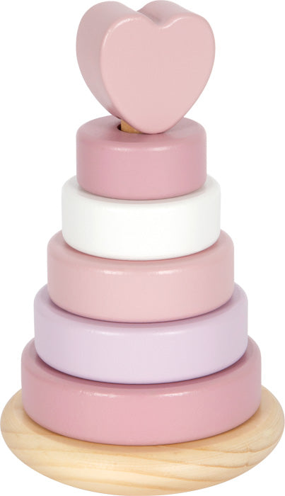 Staflturn úr við í bleikum pastel litum með hjarta efst – Small Foot staflleikfang