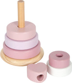 Staflturn úr við með staflanlegum hringjum í bleikum litum – leikfang fyrir börn