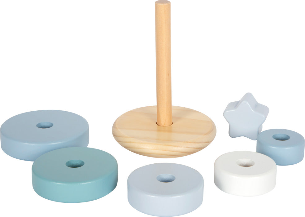 Staflturn með 7 hlutum í bláum litum – viðarleikfang fyrir börn