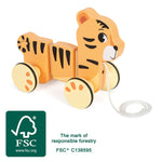 Tígri dráttardýr úr FSC við með gúmmíhjólum.