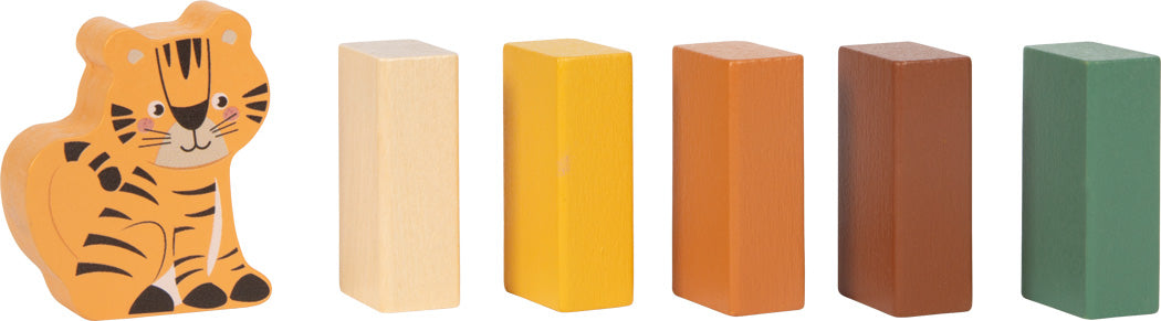 Litapalletta kubba úr Jafnvægisveggur Safari leiknum, gult, náttúrulitur, appelsínugult, brúnt og grænt.