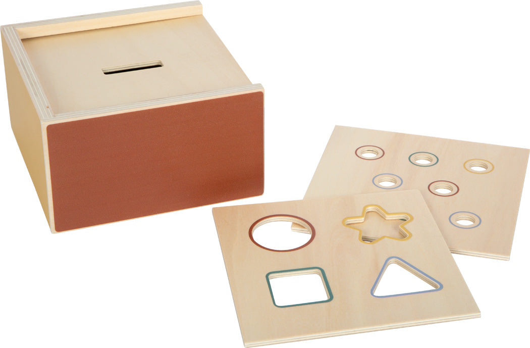 Viðarkassi með þremur skiptanlegum lokum til að æfa litaskilning og rökhugsun