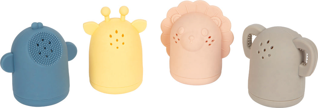 Bakhlið sílíkon baðleikfanga með litlum vatnsopum og áferð fyrir skynörvun.