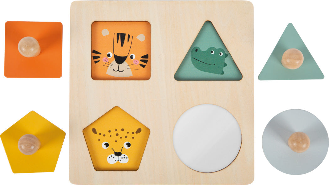 Trépúsl fyrir börn með fjórum formum og griphnöppum í Montessori stil