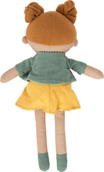 Mæja tuskudúkka aftan frá – mjúk barnadúkka í kjól