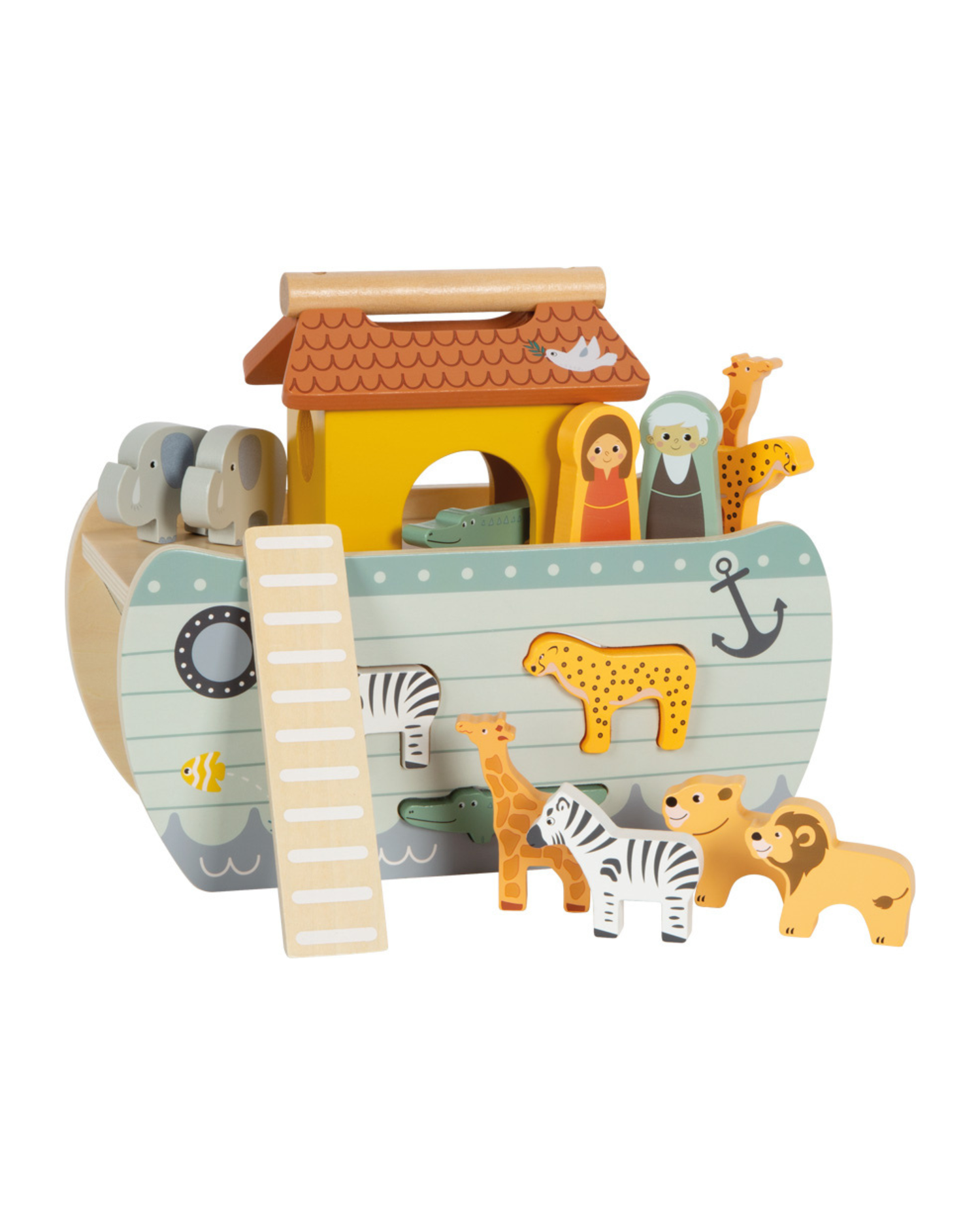Örkin hans Nóa úr við með dýrum og handfangi fyrir börn