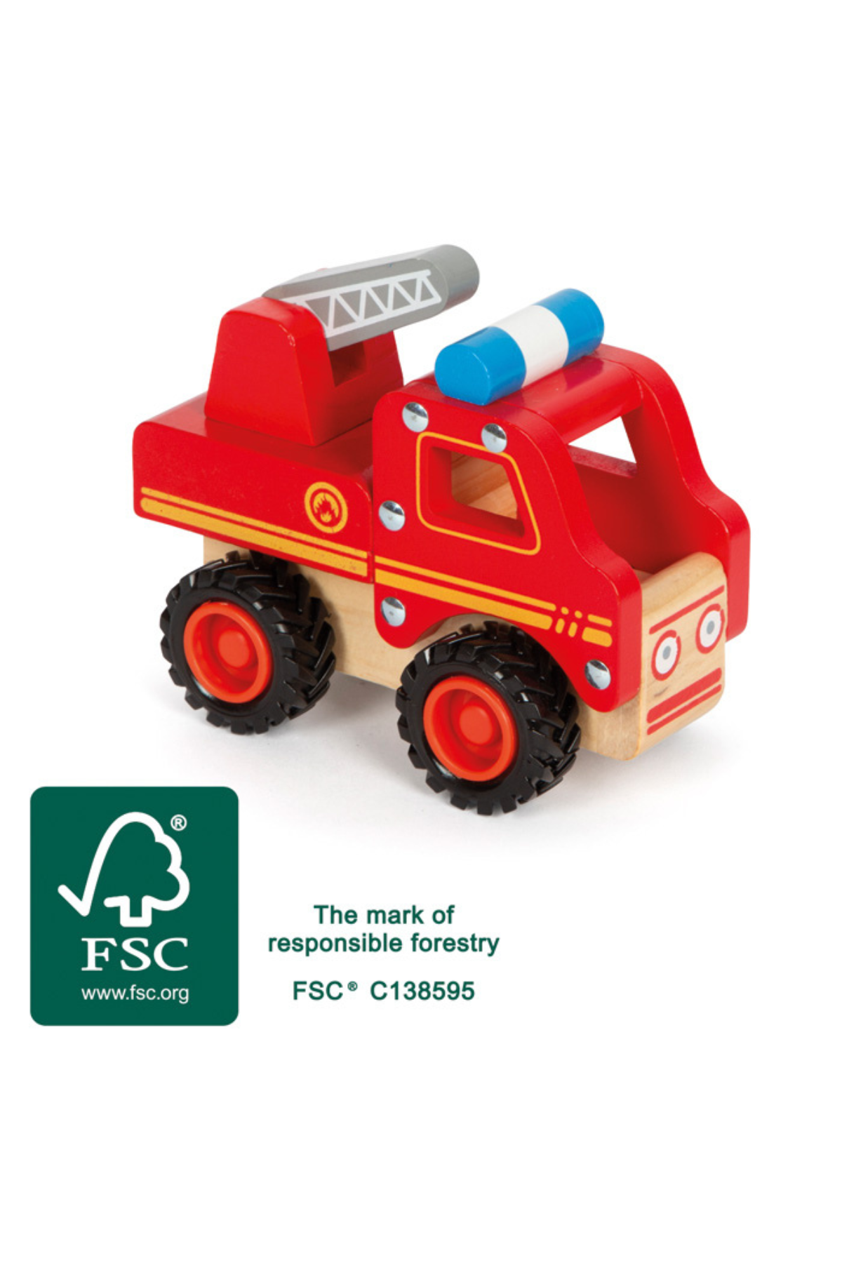 Fallegur viðar slökkviliðsbíll frá Small Foot úr FSC vottuðum við