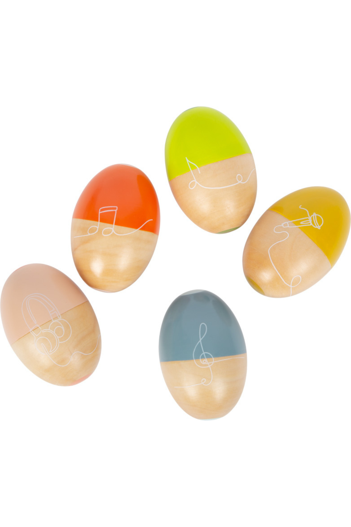 Egg hristarar úr við í mismunandi litum – barnahljóðfæri