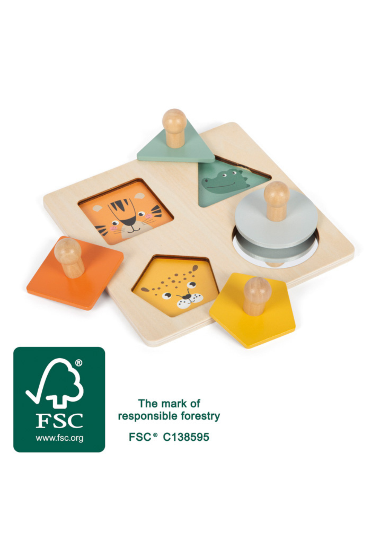 FSC-vottað Montessori púsl með spegli og griphnöppum