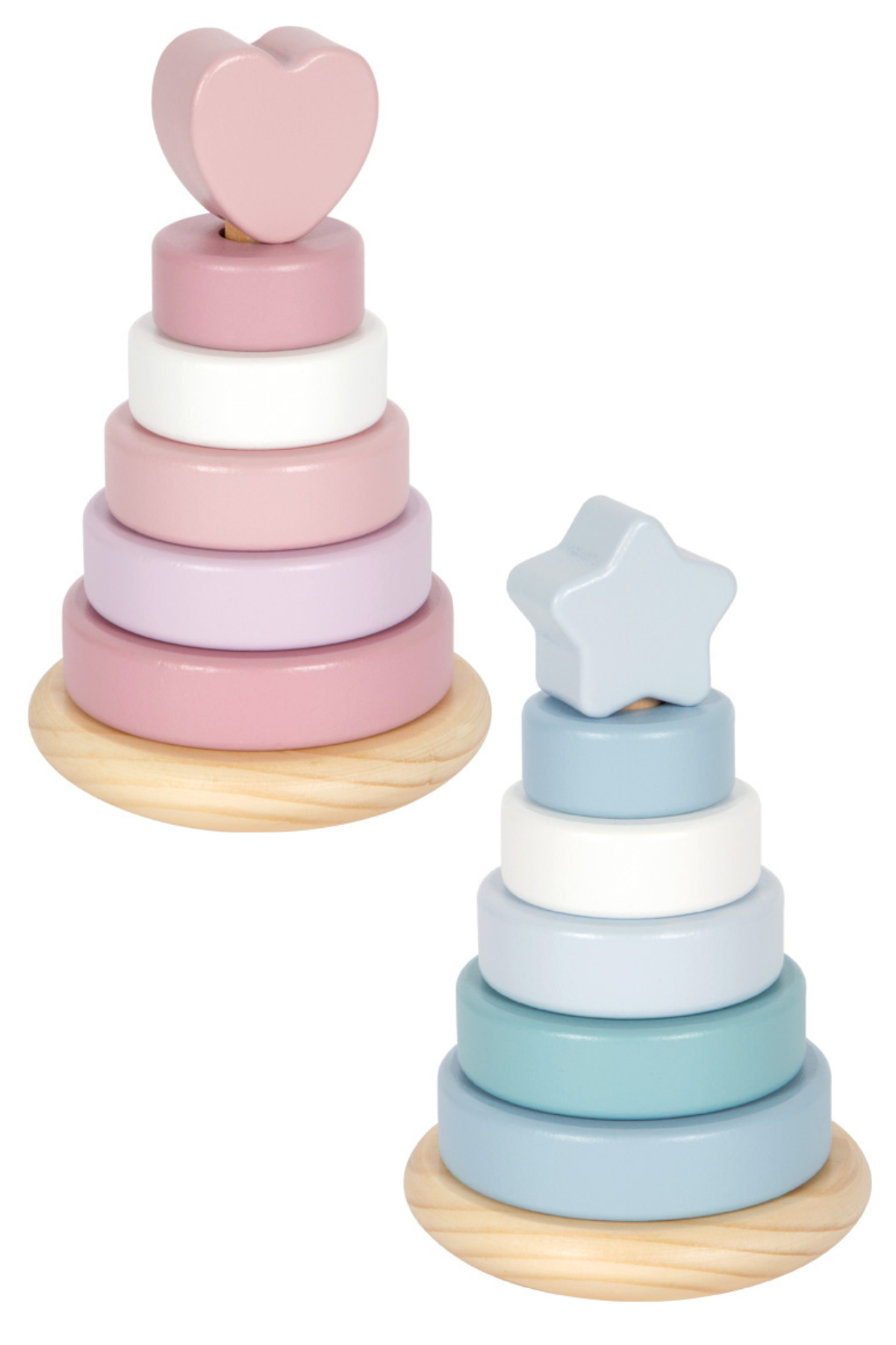 Bleikur og blár staflturn saman – Montessori staflleikfang fyrir börn