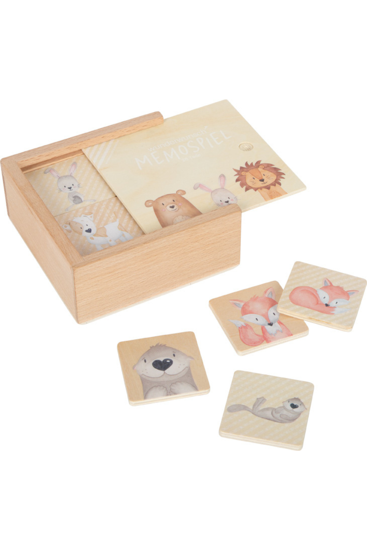 Samstæðu spil úr við með dýramyndum – memory spil fyrir börn