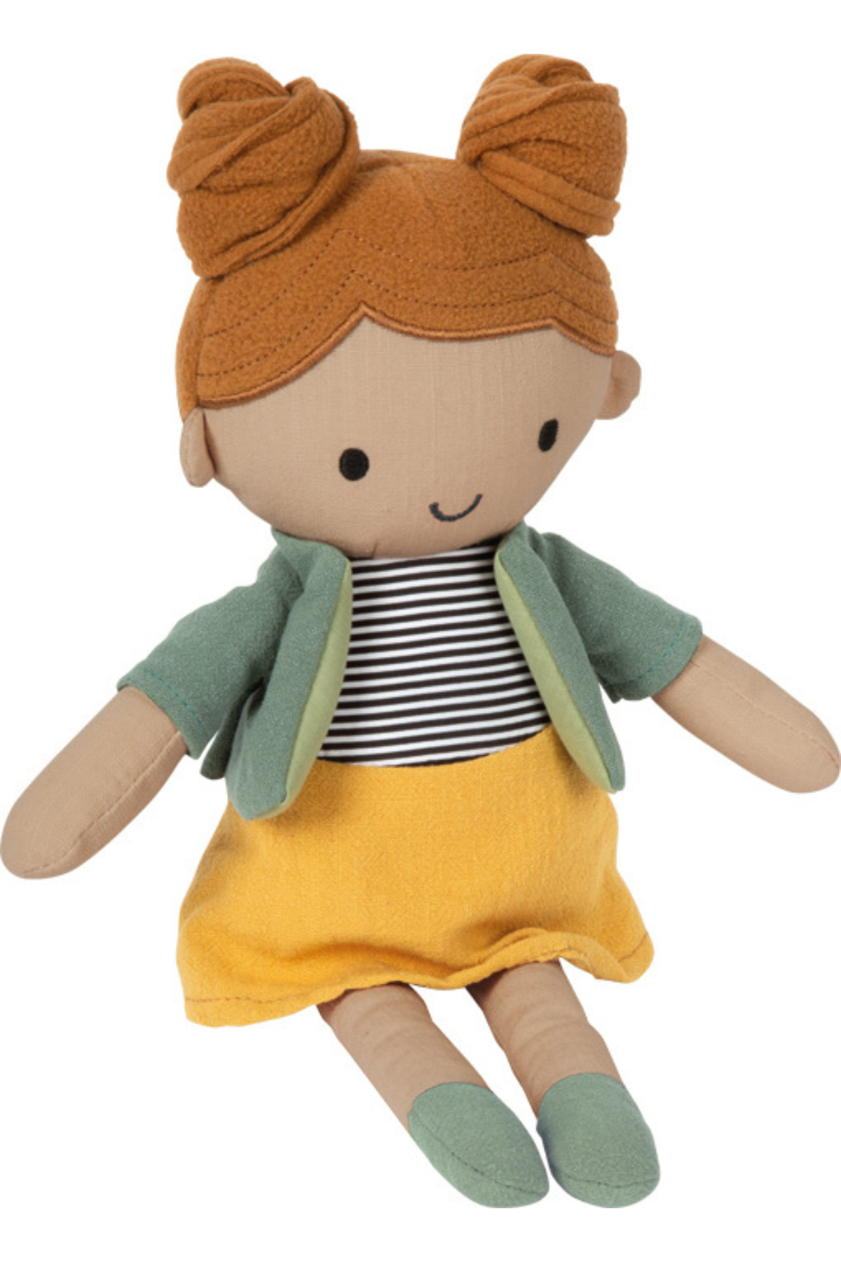 dúkkan Mæja sitjandi í fallegum kjól