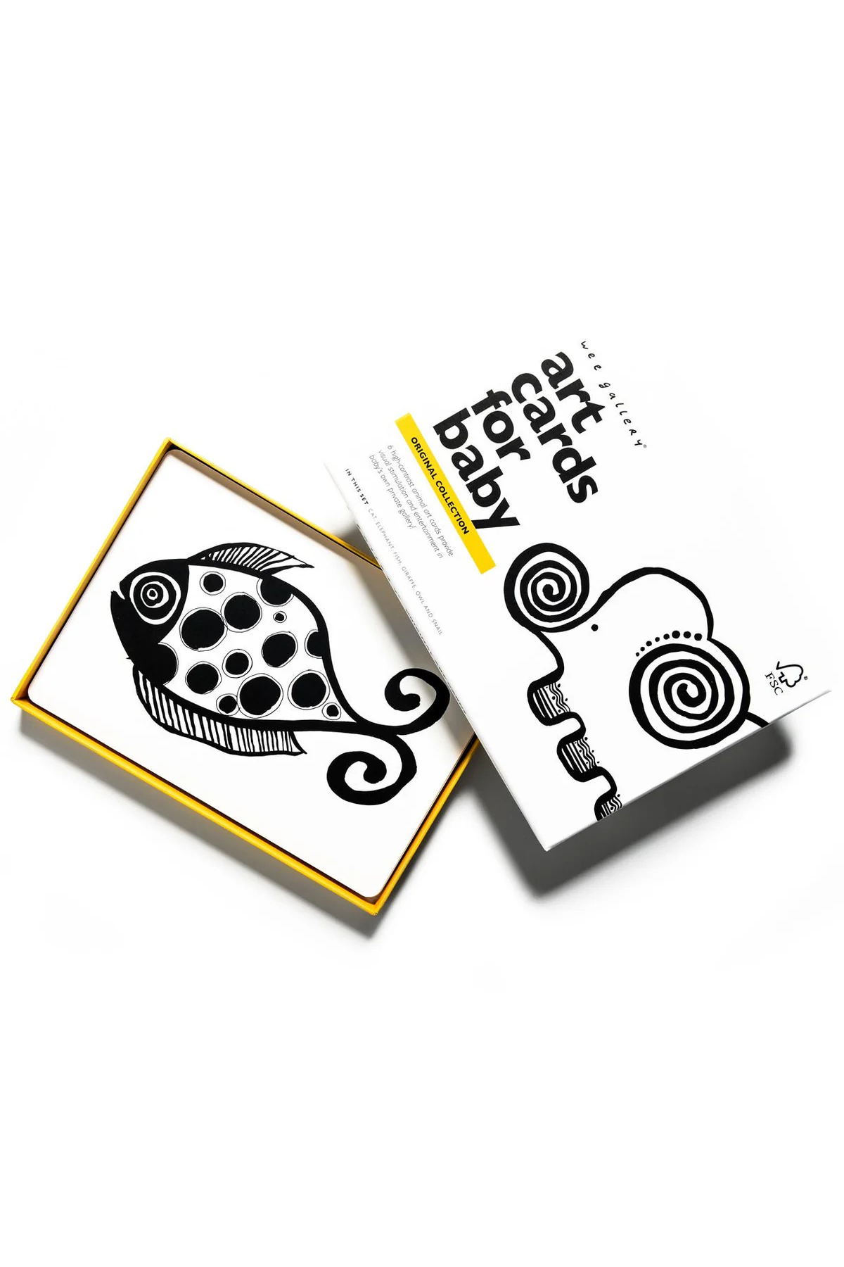 Set of art cards for babies with black and white designs on a white background