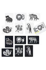 Set of black and white animal illustrations on cards with a card holder.