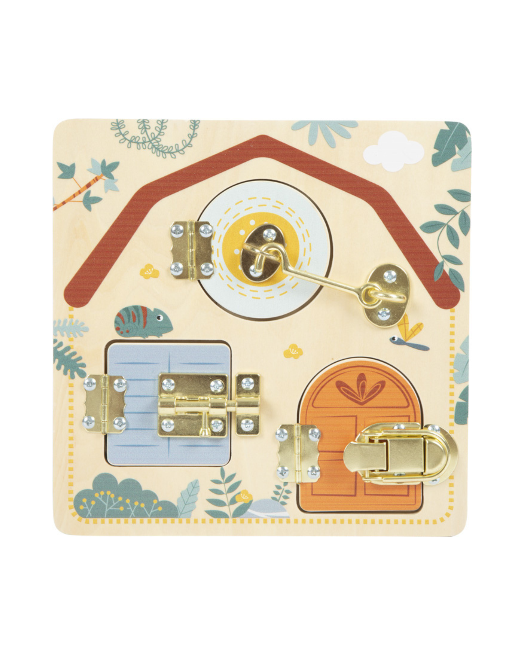 Lásaspjald fyrir börn með mismunandi læsingum og glugga