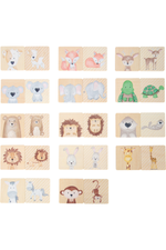 Memory spil úr við með 14 pörum af dýramyndum