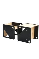 2in1 montessori cube sett í náttrúrulegum svörtum og viðar lit.