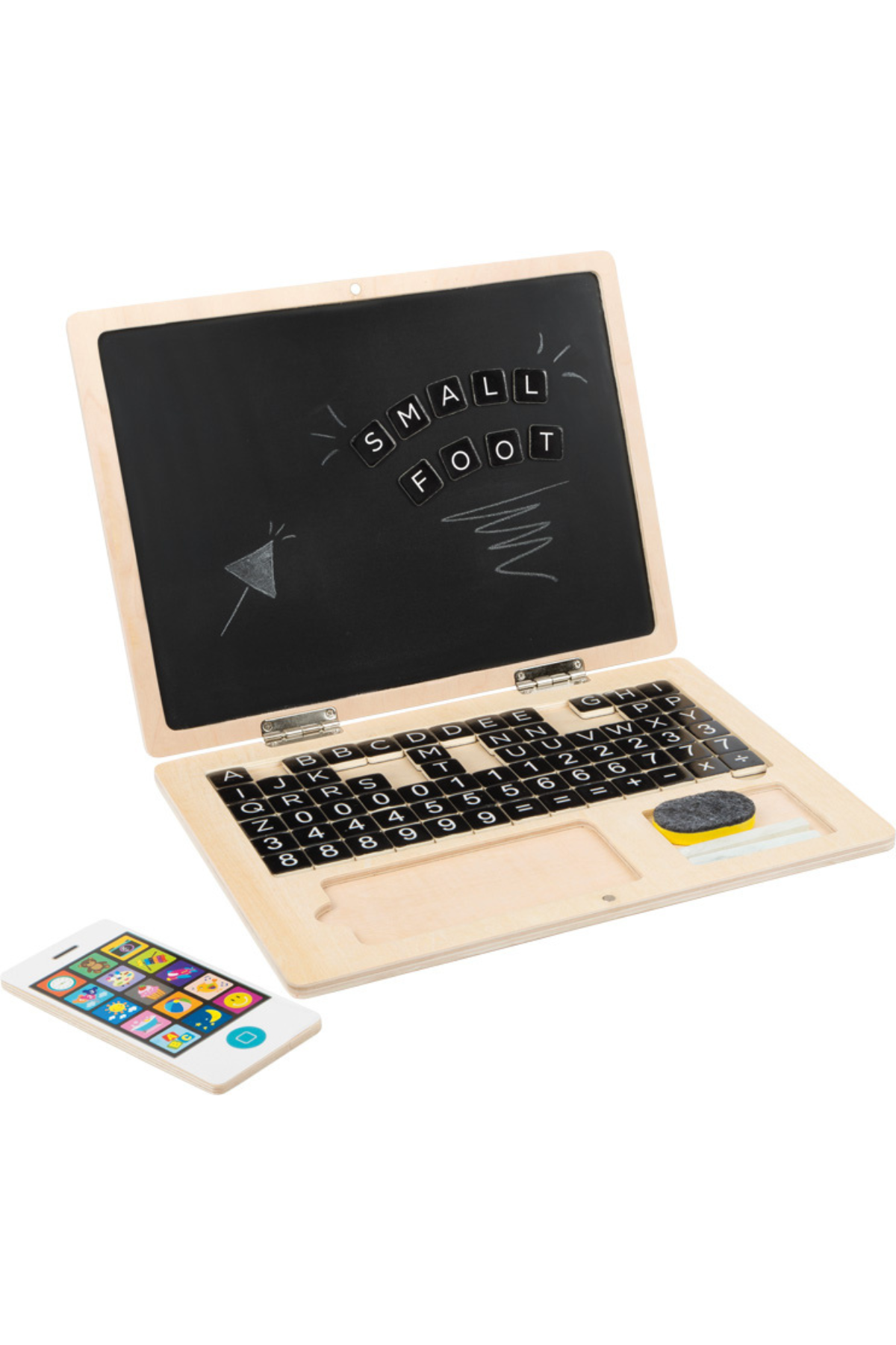 Viðar fartölva með segultöflu, stöfum og krítartöflu