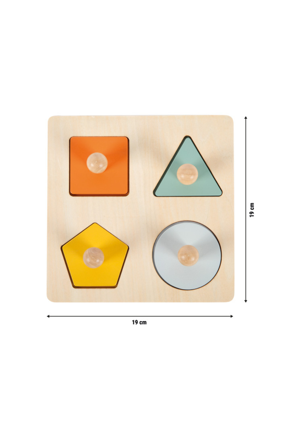 stærð á Montessori trépúslinu, 19x19 cm