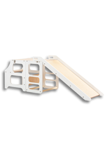 Hvítur 3in1 Montessori hjálparturn með rennibraut – step stool, leikturn og renna í einu