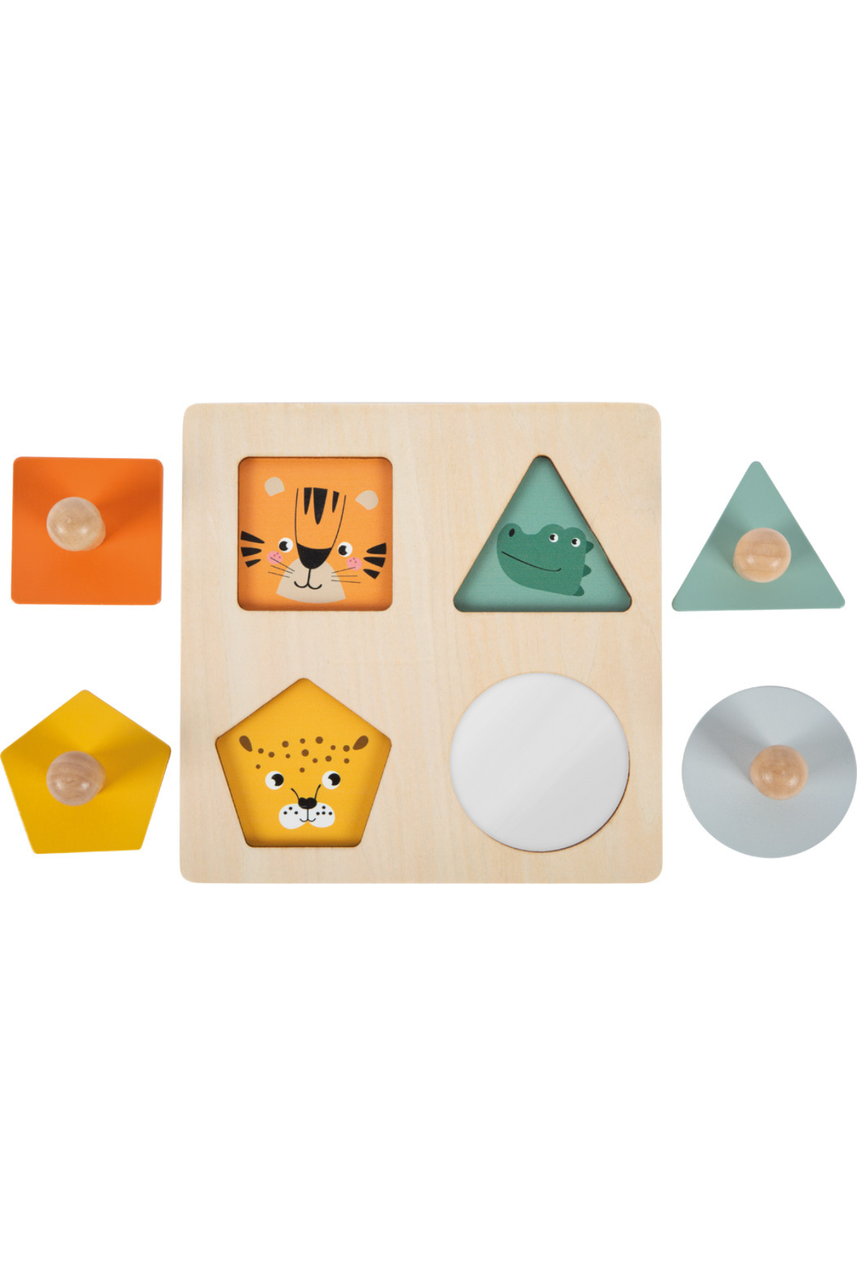 Trépúsl fyrir börn með fjórum formum og griphnöppum í Montessori stil
