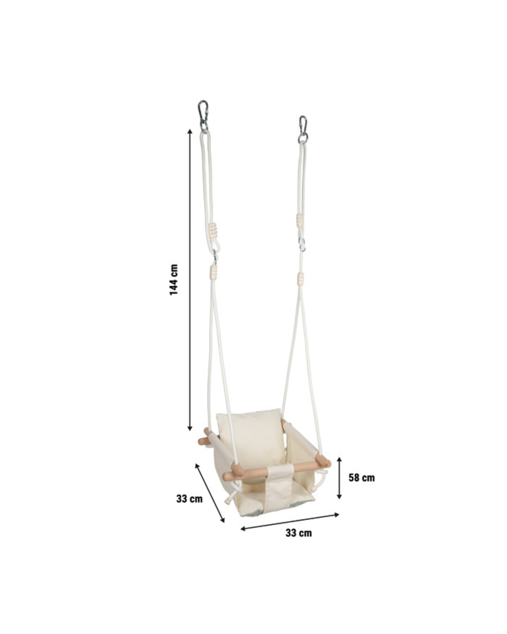 Barna róla úr við með málteikningu og stærðarmælingum