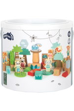 Wooden toy set packaging with animal figures and greenery, featuring the brand 'small foot'.