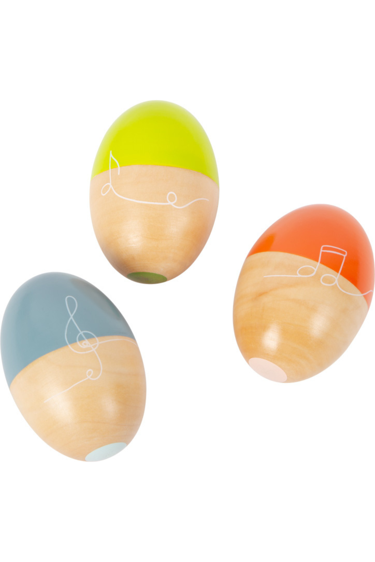 Egg hristarar í mismunandi litum með tónlistarmynstri – viðarleikfang