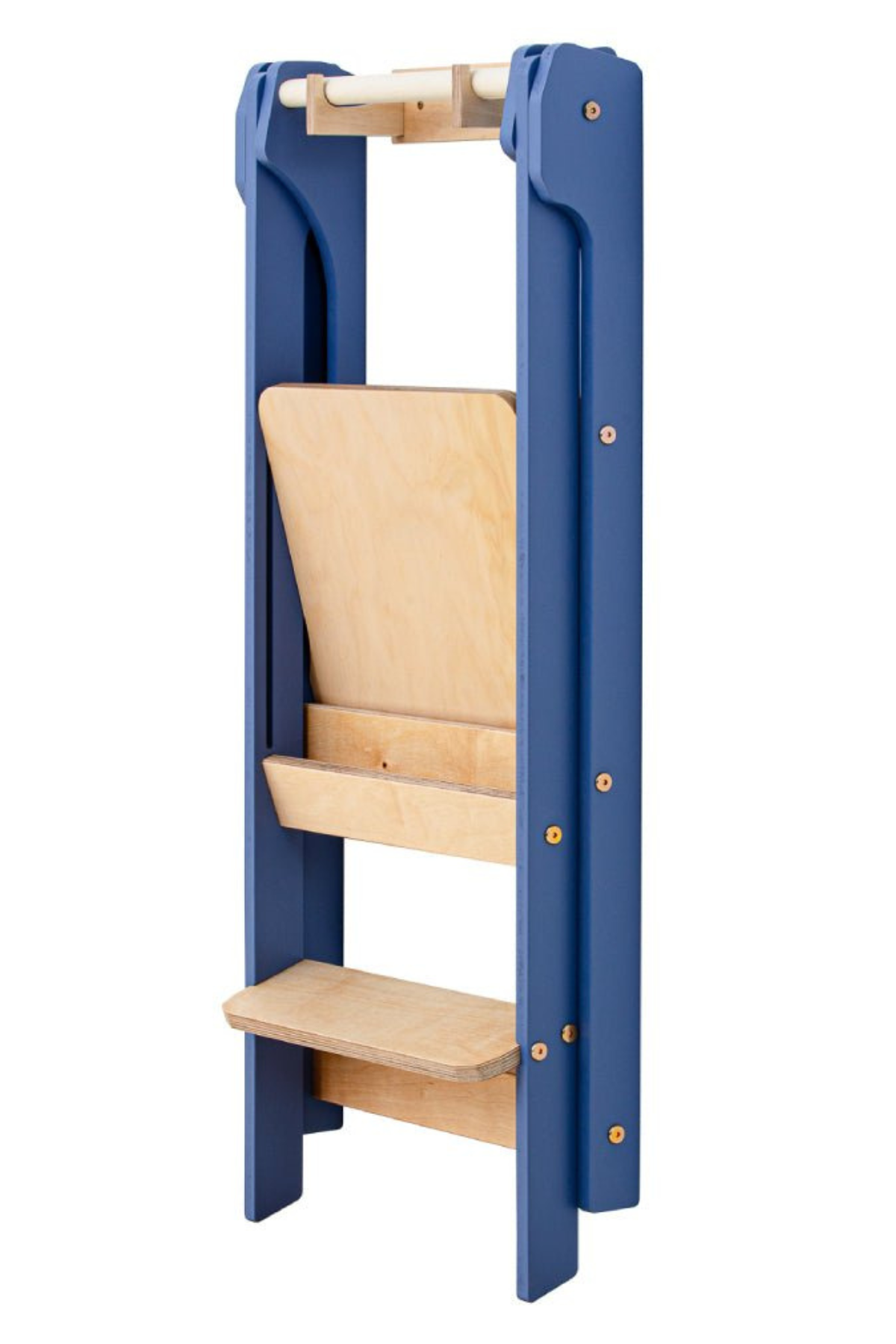 Blár klappturn hengdur upp á vegg með veggfestingunni frá Duck WoodWorks