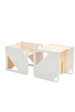 2in1 montessori cube sett í náttrúrulegum hvítum og viðar lit.