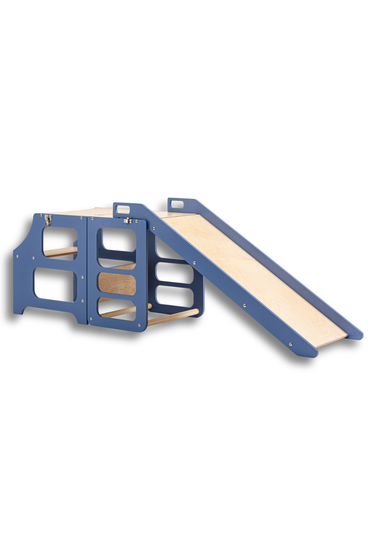 Blár 3in1 Montessori hjálparturn með rennibraut – step stool, leikturn og renna í einu