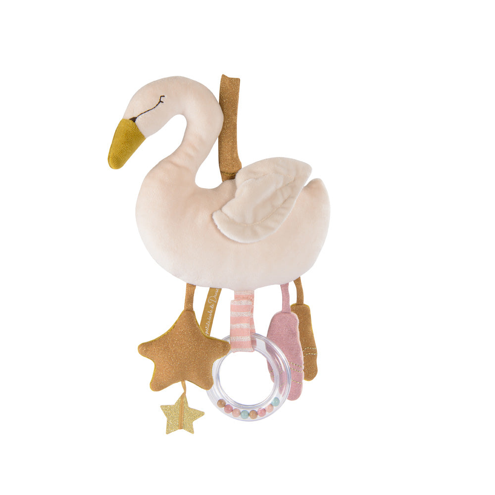 Svanur hengi og skynjunarleikfang með spegli og hringlu frá Moulin Roty
