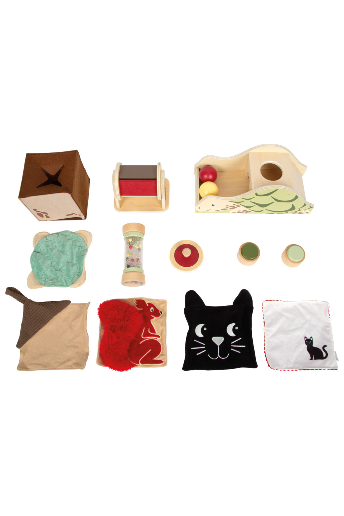 Baby Box þroskasett frá Small Foot með 6 þroskaleikföngum fyrir 7–9 mánaða börn