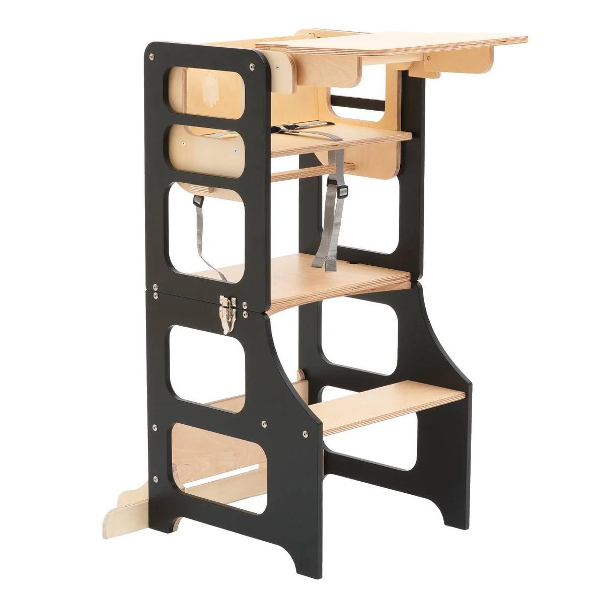 Svartur 3in1 hjálparturn og matarstóll fyrir börn – step stool, matarstóll og leikstóll í einu