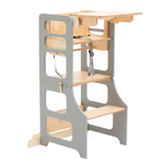 Grár 3in1 hjálparturn og matarstóll fyrir börn – step stool, matarstóll og leikstóll í einu