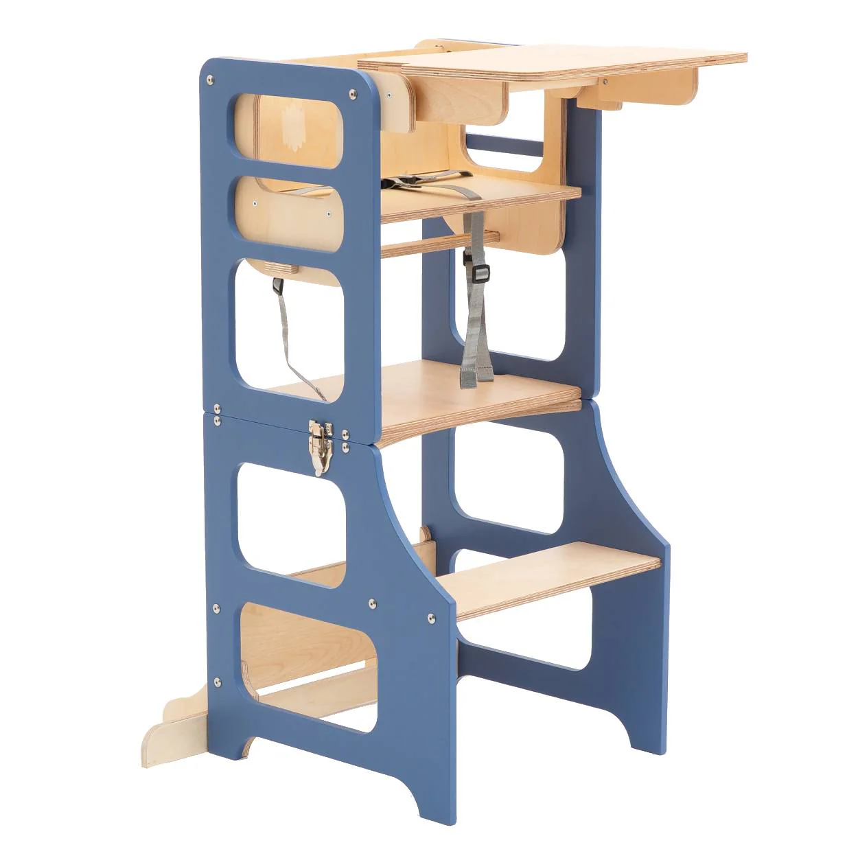 Blár 3in1 hjálparturn og matarstóll fyrir börn – step stool, matarstóll og leikstóll í einu