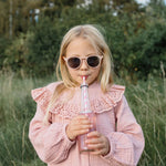 3-10 ára stelpa með LeoSun barnasólgleraugu sem brotna ekki í litnum Dusty Pink