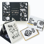 Tummy Time gift set with art cards for baby on a white background