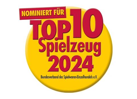 Viðurkenning fyrir 'Top 10 Spielzeug 2024' á hvítum bakgrunn.