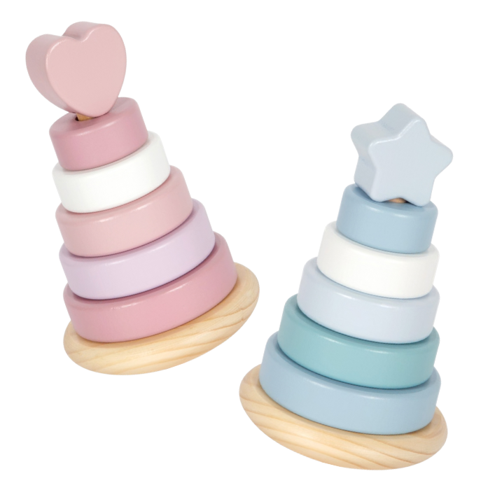 Bleikur og blár staflturn saman – Montessori staflleikfang fyrir börn