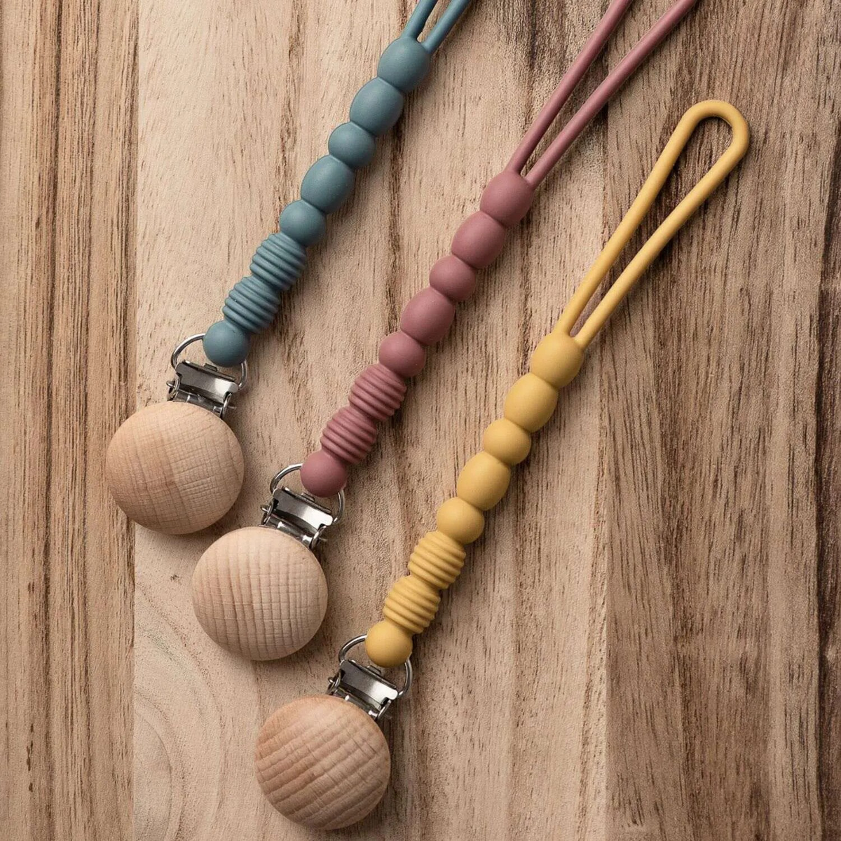 3 snuddubönd í litnum Dökkblátt, Plóma og sinnepsgult