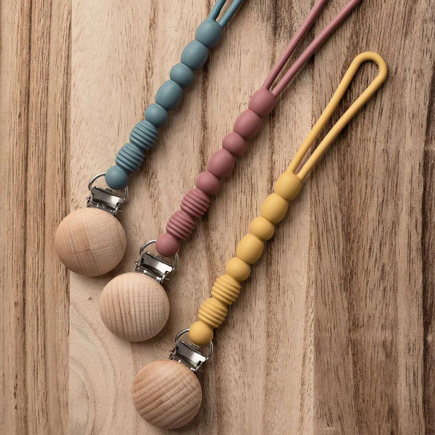 3 snuddubönd í litnum Dökkblátt, Plóma og sinnepsgult