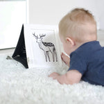 Barnið styrkir kjarnann í magaleik á teppi með Tummy Time Gallery.