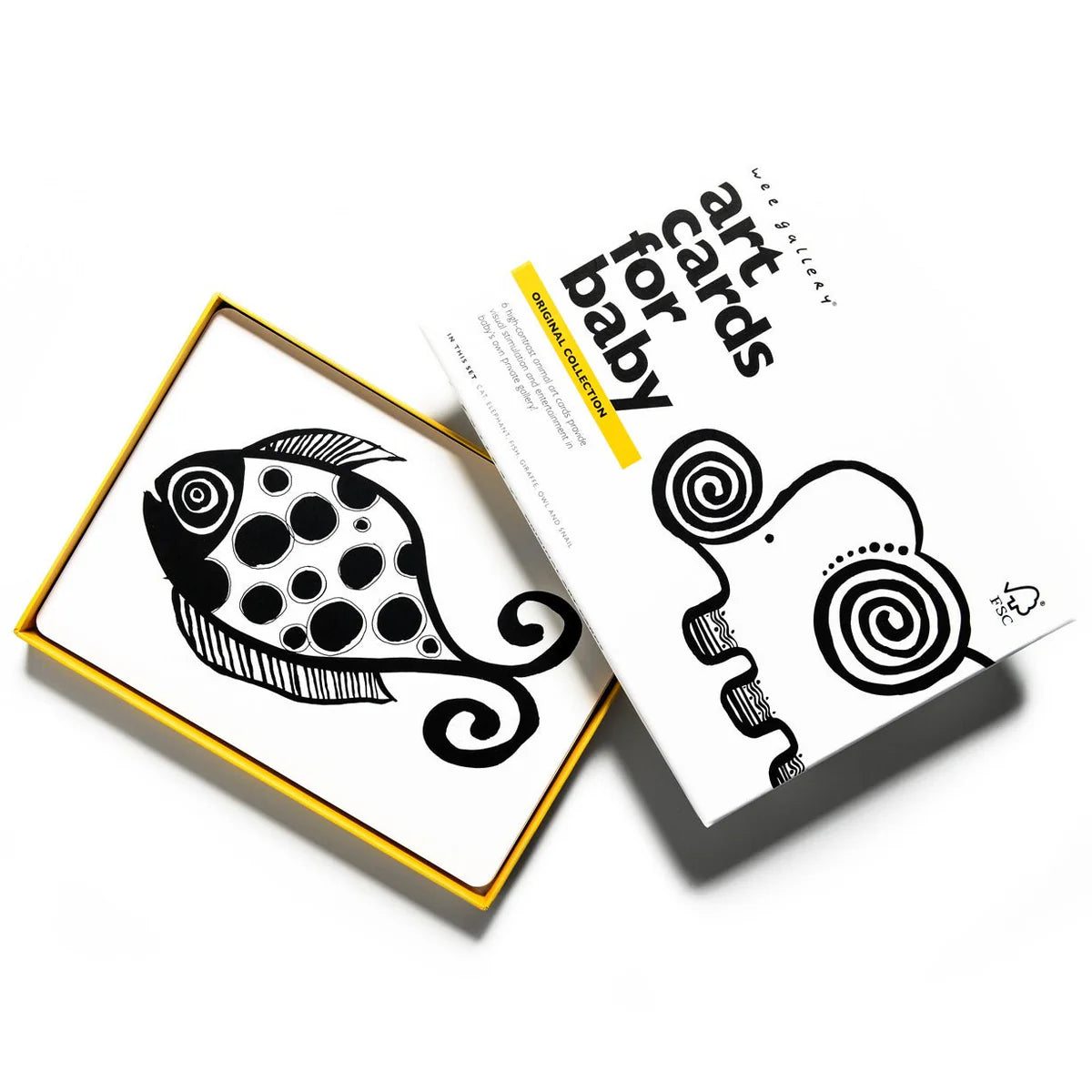 Set of art cards for babies with black and white designs on a white background